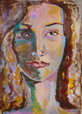 Milen Boqnov; Girl Portrait, 2015, Original Painting Acrylic, 50 x 70 cm. Artwork description: 241      abstract, portrait, acrilyc, oil, canvas, paint , original, native, spiritual, , fire, impression    ...