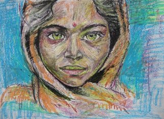 Milen Boqnov; Portrait On Cardboard, 2015, Original Pastel Oil, 50 x 60 cm. Artwork description: 241    portrait, woman, oil pastel, cardboard      ...