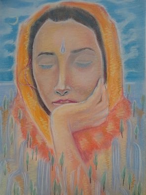 Milen Boqnov; Portrait On Cardboard, 2015, Original Pastel, 35 x 50 cm. Artwork description: 241        portrait, pastel, girl, woman, spiritual, cardboard          ...