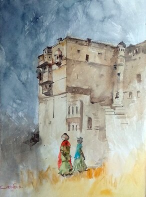 Milind Bhanji; Bundi Palace India, 2021, Original Watercolor, 14 x 11 inches. Artwork description: 241 Indian palace...