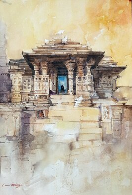 Milind Bhanji; Gondeshwar Temple India, 2021, Original Watercolor, 14 x 21 inches. Artwork description: 241 Experience of God Shiv...
