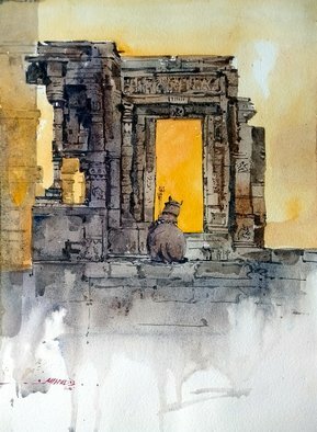 Milind Bhanji; Waiting For God Shiva India, 2021, Original Watercolor, 11 x 14 inches. Artwork description: 241 His experimentation and aesthetic experience are conveyed through his paintings. Each painting and landscape a light and shadow applied with a shade similar to the nature. His style in watercolor is fluid and transparent, giving a realistic and aesthetic feel to his paintings. ...