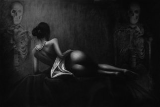Minh Hang; Nude In A Cave, 2009, Original Drawing Charcoal, 24 x 35 inches. 