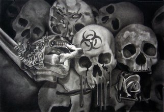 Minh Hang; Tattoo Skulls, 2009, Original Drawing Charcoal, 36 x 24 inches. 