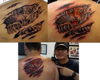 Minh Hang; Tiger Tattoo, 2009, Original Tatoo Art, 8 x 9 inches. Artwork description: 241     Color tattoo    ...