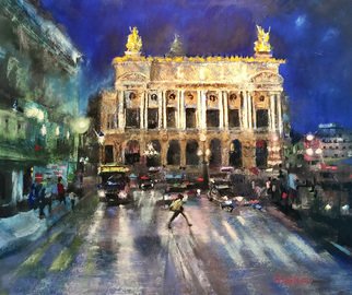 Mira Vitarello; Paris Opera, 2017, Original Pastel, 18 x 23 inches. Artwork description: 241 Paris Opera at night...