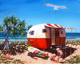 Michael Jones; Men At Work, 2014, Original Painting Acrylic, 50 x 40 cm. Artwork description: 241    Retro caravan series, Bill and Sheila on holidays.   ...