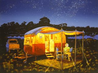 Michael Jones; Snags For Tea, 2014, Original Painting Acrylic, 50 x 40 cm. Artwork description: 241        Retro caravan series, Bill and Sheila on holidays.       ...
