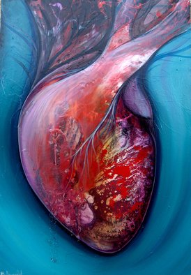 Mladen Stankovic; Artery1, 2014, Original Painting Oil, 110 x 80 cm. Artwork description: 241   oil in canvas, artery, viens, informel, red, blad , blue ...