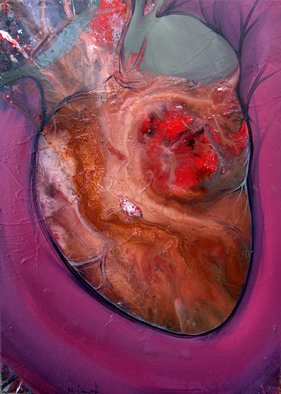 Mladen Stankovic; Untitled 1, 2014, Original Painting Oil, 70 x 50 cm. Artwork description: 241     oil in canvas, artery, viens, informel, red, blad , blue   ...