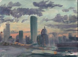 Michelle Mendez, 'Boston Skyline', 1994, original Painting Oil, 12 x 9  x 1 inches. Artwork description: 1911 Painted from roof on A Street, South Boston, Fort Point Artists Community...