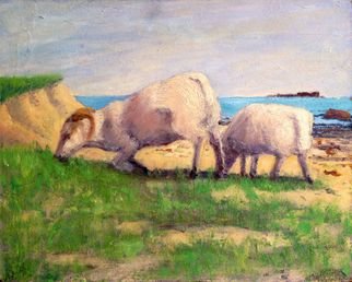 Michelle Mendez; Lambs Grazing, 1997, Original Painting Oil, 10 x 8 inches. Artwork description: 241   Landscape   Seascape  Isle of Iona, oil on canvas     ...