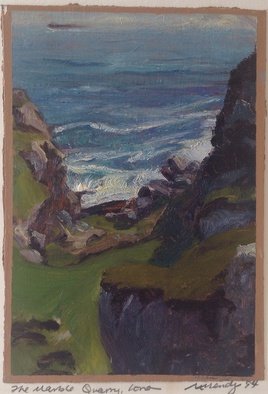 Michelle Mendez; The Marble Quarry, Iona, 1994, Original Painting Oil, 6.5 x 10 inches. Artwork description: 241    Seascape  Isle of Iona, mounted on achival matt board, oil on  primed Rives BFK paper     ...