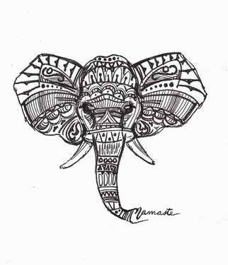 Maria Changalidi; Namaste Elephant, 2013, Original Drawing Pen, 8 x 10 inches. Artwork description: 241  elephant, pen, paper, ink, drawing, art, indian, tribal, boho, grunge, contemporary, modern, line,  ...
