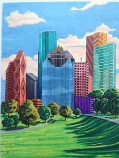 Monica Puryear; Houston, 2019, Original Drawing Pen, 8 x 10 inches. Artwork description: 241 Having lived in Houston I appreciate the architecture and wanted to pay tribute with this piece. ...