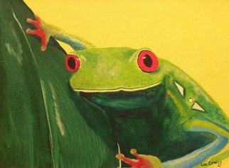 Lauren Mooney Bear; Hello, 1999, Original Painting Acrylic, 16 x 12 inches. Artwork description: 241   Frog, Animal, Happy, Yellow, green  ...