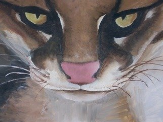 Lauren Mooney Bear; Introspective Cat, 2001, Original Painting Oil, 24 x 18 inches. Artwork description: 241   Animals, wild cat, Mountain Lion- ish Brown  ...