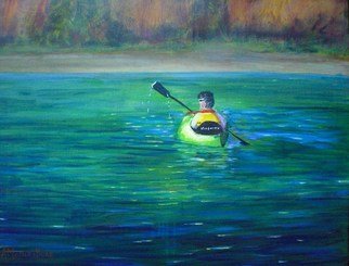 Lauren Mooney Bear; Solo, 2011, Original Painting Acrylic, 18 x 24 inches. Artwork description: 241  Landscape, Seascape, Water, Kayak, Kayaker, Kayaking, Impressionism, Lauren MooneyBear Painting ...
