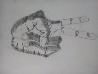 Alexander Kwesi; A Peace Sign Hand Gesture, 2018, Original Drawing Pencil, 210 x 297 mm. Artwork description: 241 A representation of a hand gesture with the peace sign...