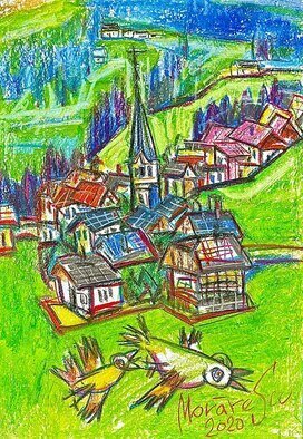 Ion Morarescu; Village Church, 2020, Original Drawing Pencil, 59.4 x 84.1 cm. Artwork description: 241 Graphic pencil on paper...
