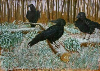 Guy Octaaf Moreaux; Haiku The Crows, 2023, Original Painting Oil, 120 x 81 cm. Artwork description: 241 It s cold and quietThe birds have leftThe crows remainedAcrylic and oil paint on canvas.Ships in a rollBirds, winter forrest, figurative, landscape...