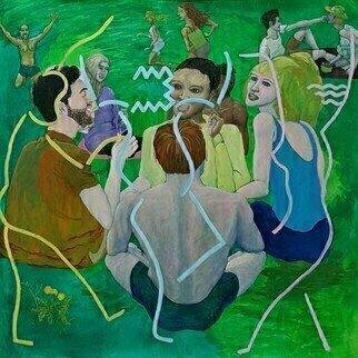 Guy Octaaf Moreaux; Picnic In Brussels, 2022, Original Painting Oil, 153 x 153 cm. Artwork description: 241 A picnic is a happy moment with everything that surrounds this in my head.  Obviously it is a multicultural affair as this city is one of the most multicultural small cities in the world  1. 2 million inhabitants . Here I am taking advantage of the studio in ...