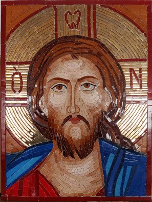 Diana  Donici; Jesus Byzantine Icon , 2014, Original Mosaic, 27 x 36 cm. Artwork description: 241  Religious work made in mosaic tehnique out of glass, with use of real 24k golden glass.  ...