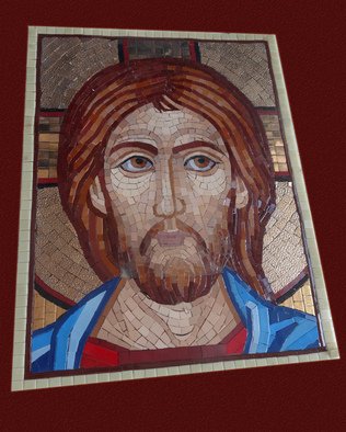 Diana  Donici; Jesus  Icon, 2013, Original Mosaic, 28 x 35 cm. Artwork description: 241   Religious work made in mosaic tehnique out of glass, with use of real 24k golden glass.   ...