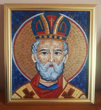 Diana  Donici; St Nicolas Mosaic Icon, 2013, Original Mosaic, 28 x 35 cm. Artwork description: 241    Religious work made in mosaic tehnique out of glass, with use of real 24k golden glass.    ...