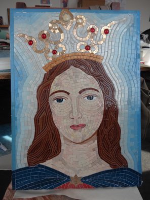Diana  Donici; Virgin Mary Queen, 2012, Original Mosaic, 35 x 50 cm. Artwork description: 241   Religious work made in mosaic tehnique out of glass, with use of real 24k golden glass.        ...