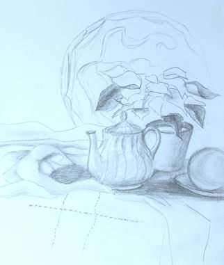 Margaret Dawson; Tea Time, 2011, Original Drawing Pencil, 9 x 11 inches. 