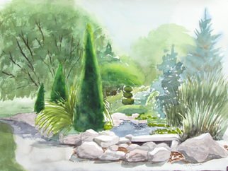 Margaret Dawson; Water Garden, 2011, Original Watercolor, 15 x 11 inches. Artwork description: 241    Water Garden in local Park, a popular visiting spot  ...