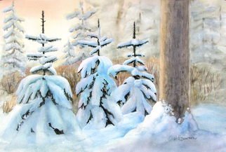 Margaret Dawson; Xmas Snow, 2013, Original Watercolor, 15 x 22 inches. Artwork description: 241  Woodland Snow scene ...