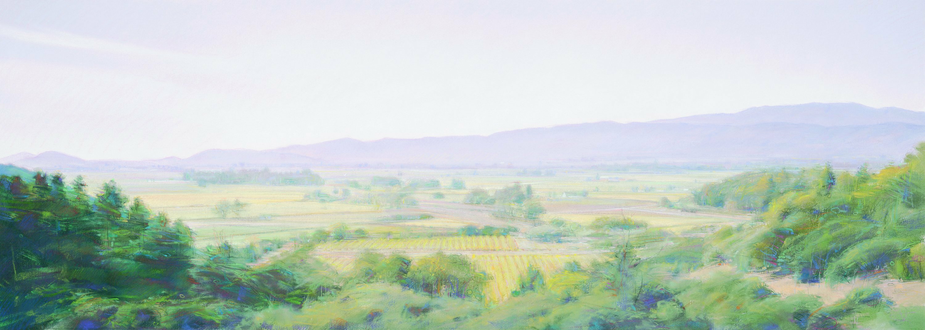 Steven Gordon; Autumn From Auberge, 2001, Original Giclee Reproduction, 40 x 14 inches. Artwork description: 241 Limited Edition Print from an original pastel painting An Autumn view from the inn Auberge du Soleil in Rutherford, Napa Valley - toward the hills of Yountville in the distance. ...