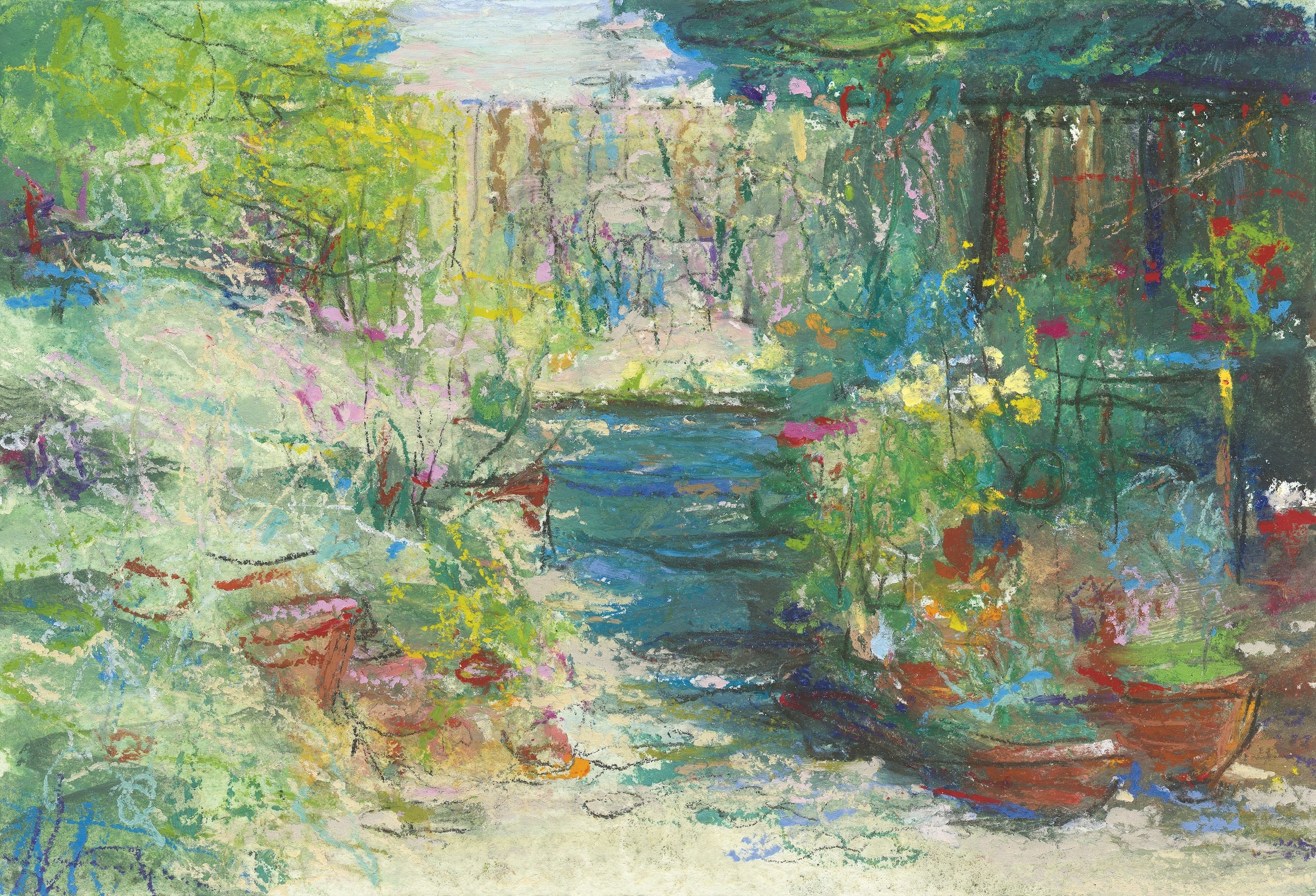 Steven Gordon; My Napa Garden, 2002, Original Printmaking Giclee, 21 x 14 inches. Artwork description: 241 Limited Edition Print from an original Pastel Painting: This view of my garden at our home in Napa Valley is done with a more impressionistic and relatively new technique combining oil and soft pastel which creates a spontaneous feel and allows for a more vibrant approach to ...