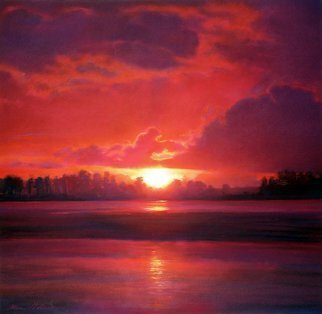 Steven Gordon; Napa River Red, 2010, Original Giclee Reproduction, 28 x 28 inches. Artwork description: 241 Original was in pastel.  Scene of intense RED sunset over The Napa River in the southern Carneros part of the valley. ...