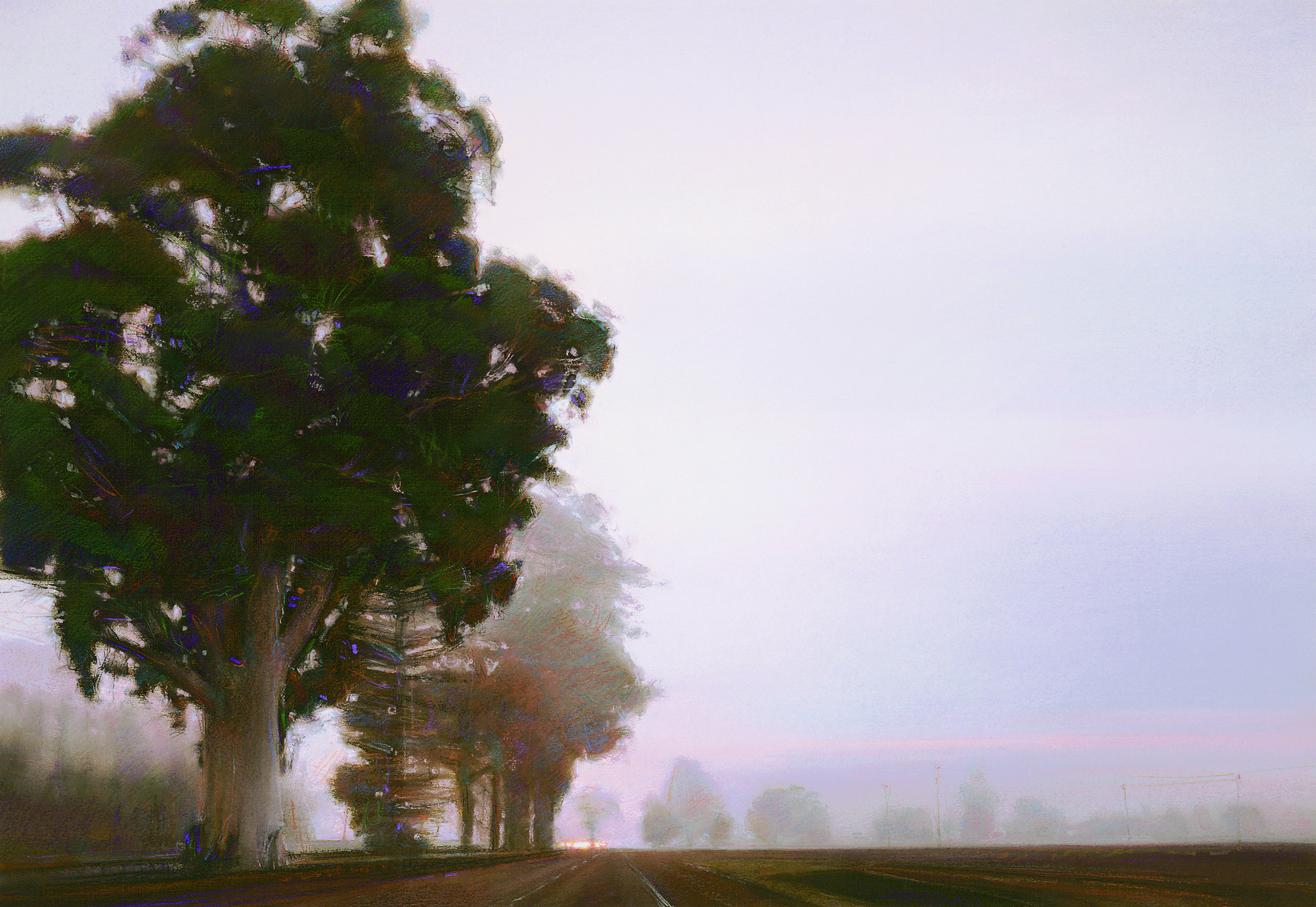 Steven Gordon; The Big Eucalyptus, 2000, Original Giclee Reproduction, 31 x 21 inches. Artwork description: 241 Limited Edition Print from an original pastel paintingThe revered white ghost eucalyptus tree on Highway 29 - the main road through the Napa Valley wine country.  Late afternoon violet light through the hazy atmosphere.  Heading South from Yountville...