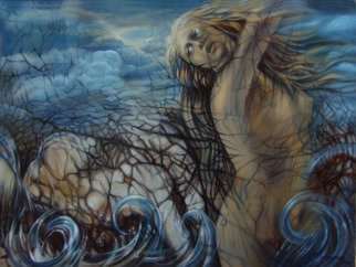 Rafal Mruszczak; Andromeda, 2016, Original Painting Oil, 70 x 50 cm. Artwork description: 241 Keywords: sea, blue, water, waves, woman, greece, Andromeda, mythology, myths...