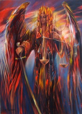 Rafal Mruszczak; Archangel Michael, 2017, Original Painting Oil, 50 x 70 cm. Artwork description: 241 Keywords: scale, sword, wings, angel, feathers, guardian, heaven, hell, justice, limbo ...
