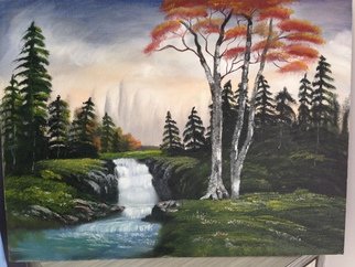 Mousmi Jain; Waterfall In Evening, 2014, Original Painting Oil, 24 x 18 inches. Artwork description: 241   Natural Beauty - Group of Trees and a waterfall in evening( this work is done on Canvas board and picture taken by iPhone 5 and no editing.   ...