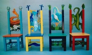 Michelle Scott; Childrens Chairs Detail, 1996, Original Woodworking, 12 x 32 inches. Artwork description: 241 detail of chairs. complete set with table and 4 chairs....