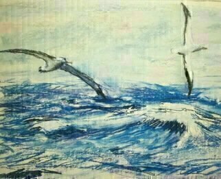 Michael Garr; Albatross In High Seas, 2020, Original Drawing Pastel, 15 x 12 inches. Artwork description: 241 A sketch of the magnificent albatross.  a pair swooping and gliding in the Southern Ocean ...