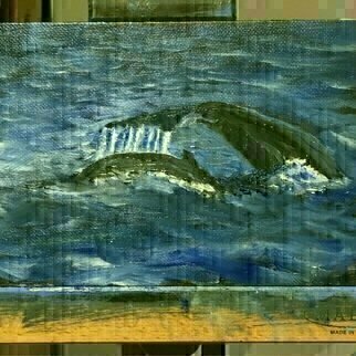 Michael Garr; Dive In, 2021, Original Painting Oil, 7 x 5 inches. Artwork description: 241 A Mother and calf Humpback going into a Dive off Maui in January 2021...