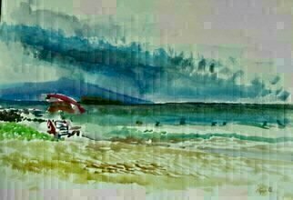 Michael Garr; From The Beach At Kihei, 2018, Original Watercolor, 15 x 11 inches. Artwork description: 241 A lovely day on the Southwest coast of Maui...