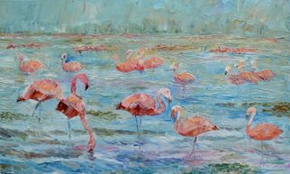 Alexandra Chebysheva; Flamingo, 2015, Original Painting Oil, 30 x 50 cm. Artwork description: 241  Flamingo, pink, birds, pond, animals, interior, abstract, decorative, contemporary, modern art, ...