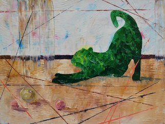Alexandra Chebysheva; Gymnast, 2015, Original Painting Oil, 30 x 40 cm. Artwork description: 241  interior, abstract, decorative, contemporary, modern art, green, cat, animal, ...