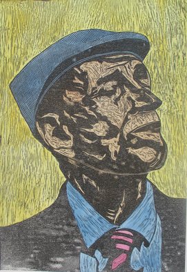Michael Weatherly; Old Man In Hat, 2014, Original Printmaking Monoprint, 24 x 32 inches. Artwork description: 241  Linoleum cut  ...