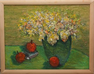 Nadia Gyulcheva; Apples And Vase With Flowers, 2017, Original Painting Oil, 65 x 50 cm. 