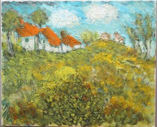 Nadia Gyulcheva; Houses On A Hill, 2018, Original Painting Oil, 55 x 45 cm. Artwork description: 241 The memories from my childhood in the countryside at the Balkan mountain...