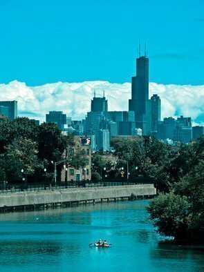 Nancy Bechtol, 'Blue Skyline Chicago River', 2009, original Photography Color, 11 x 17  x 1 cm. Artwork description: 4683       transformed vision Chicago skyline    ...